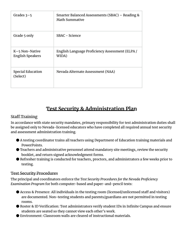 Information regarding upcoming testing.