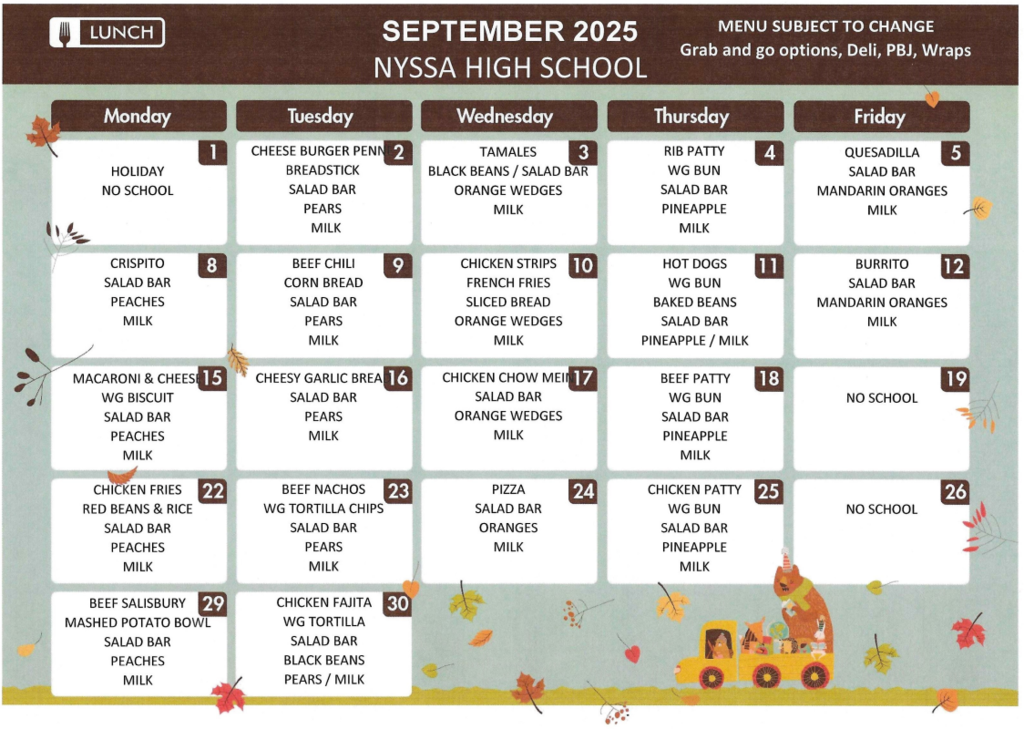 Sept. Lunch Menu NHS