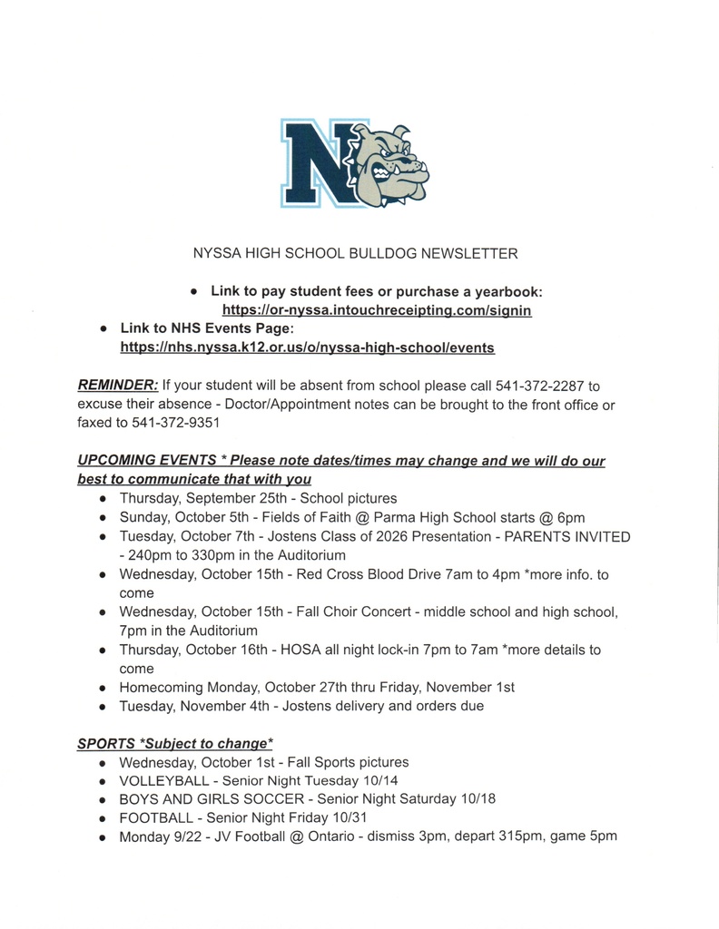 NHS Weekly Newsletter