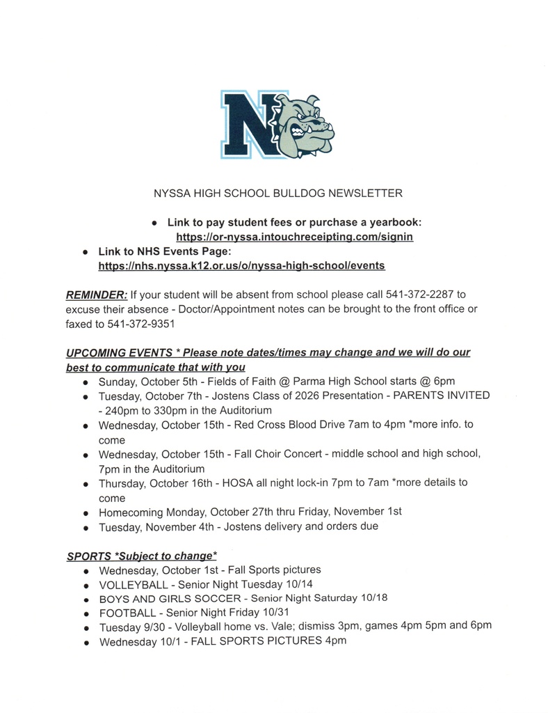 NHS Weekly Newsletter