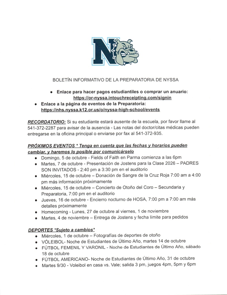 NHS Weekly Newsletter