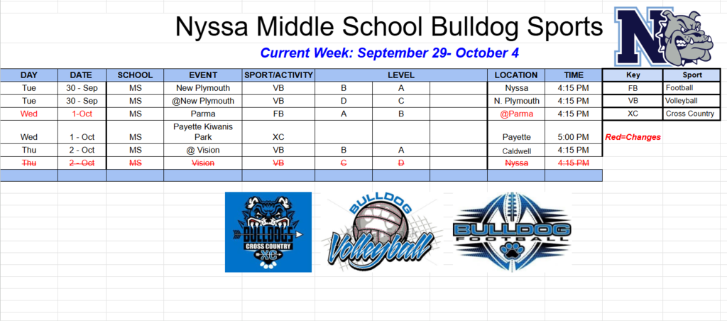 NMS Sports Schedule