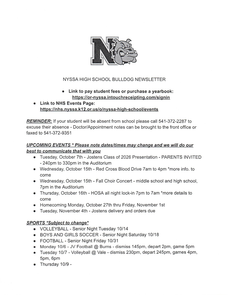 NHS Weekly Newsletter