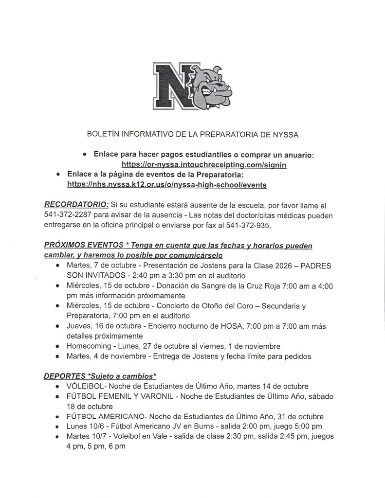 NHS Weekly Newsletter