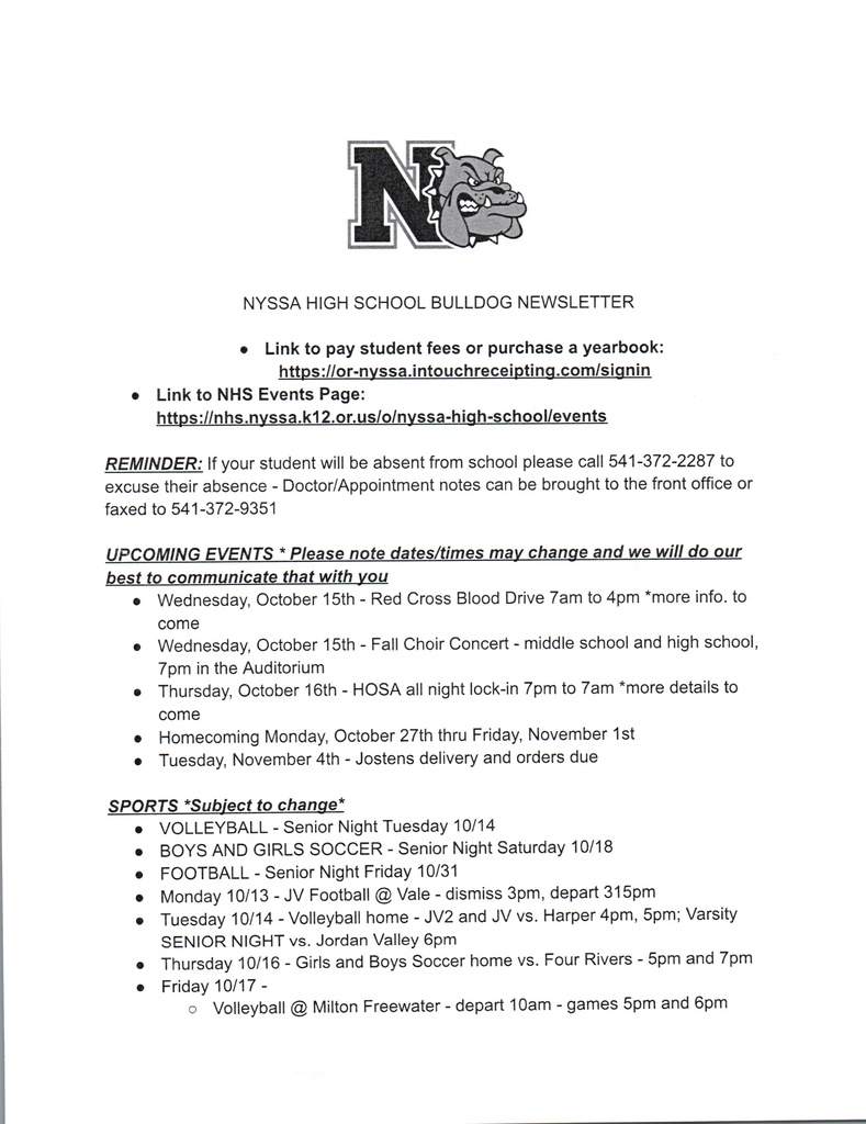 NHS Weekly Newsletter