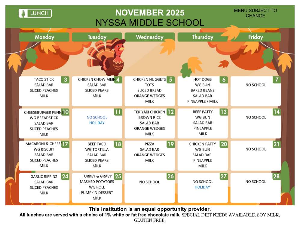 NMS Nov Lunch Menu
