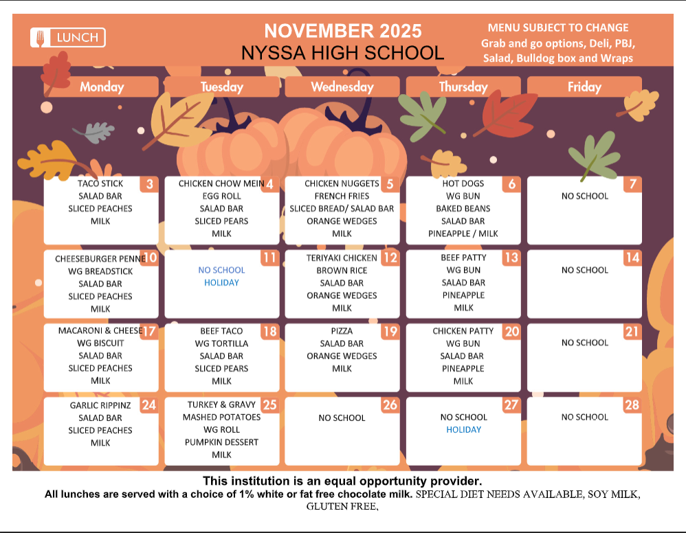 NHS Nov Lunch Menu