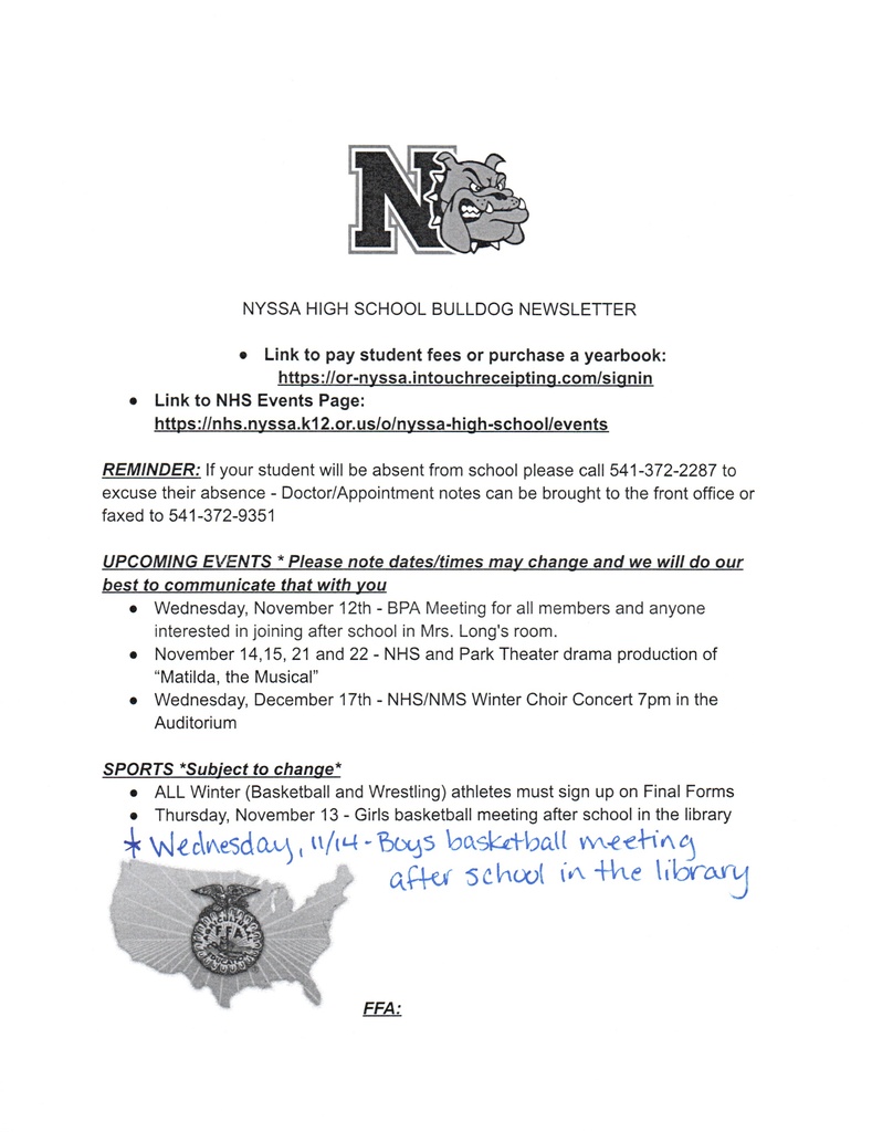 NHS Weekly Newsletter