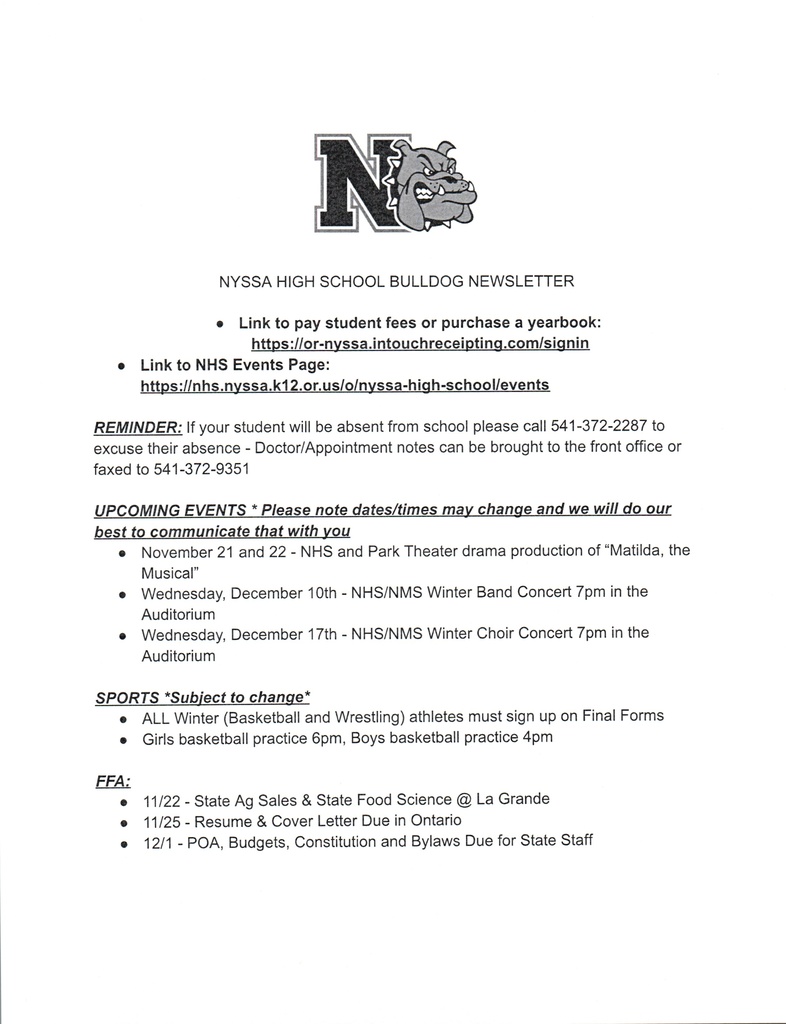 NHS Weekly Newsletter