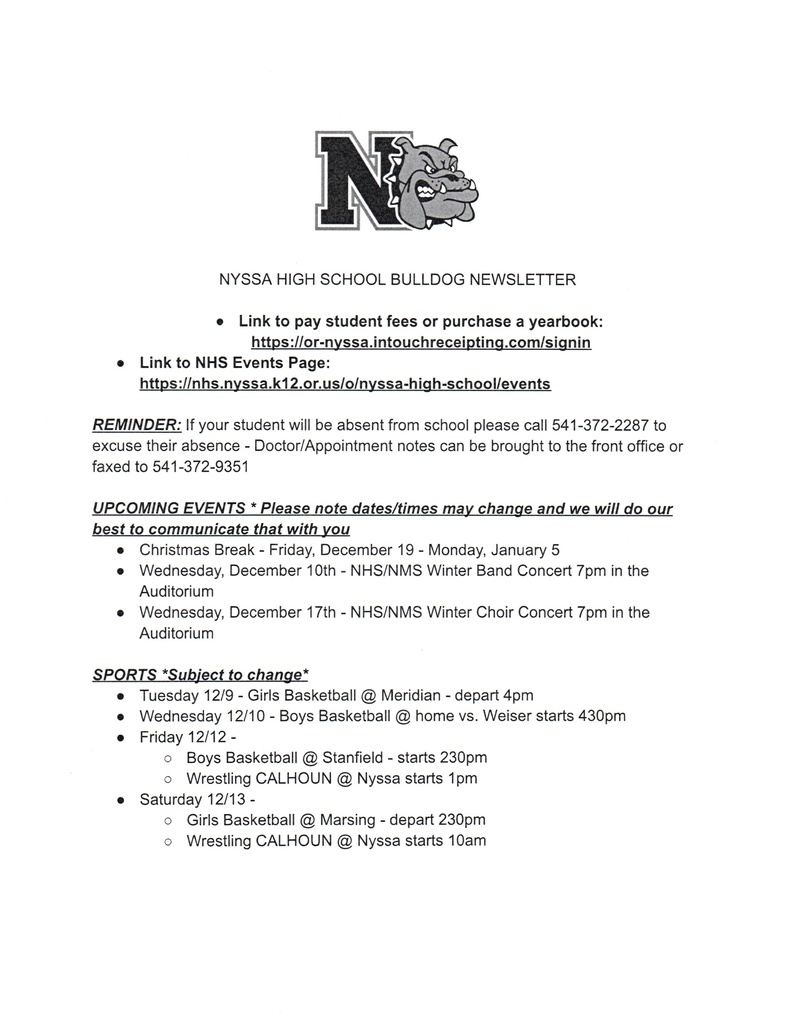 NHS Weekly Newsletter