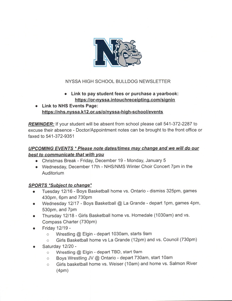 NHS Weekly Newsletter