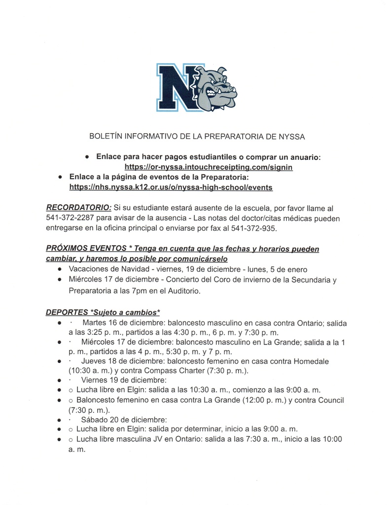 NHS Weekly Newsletter