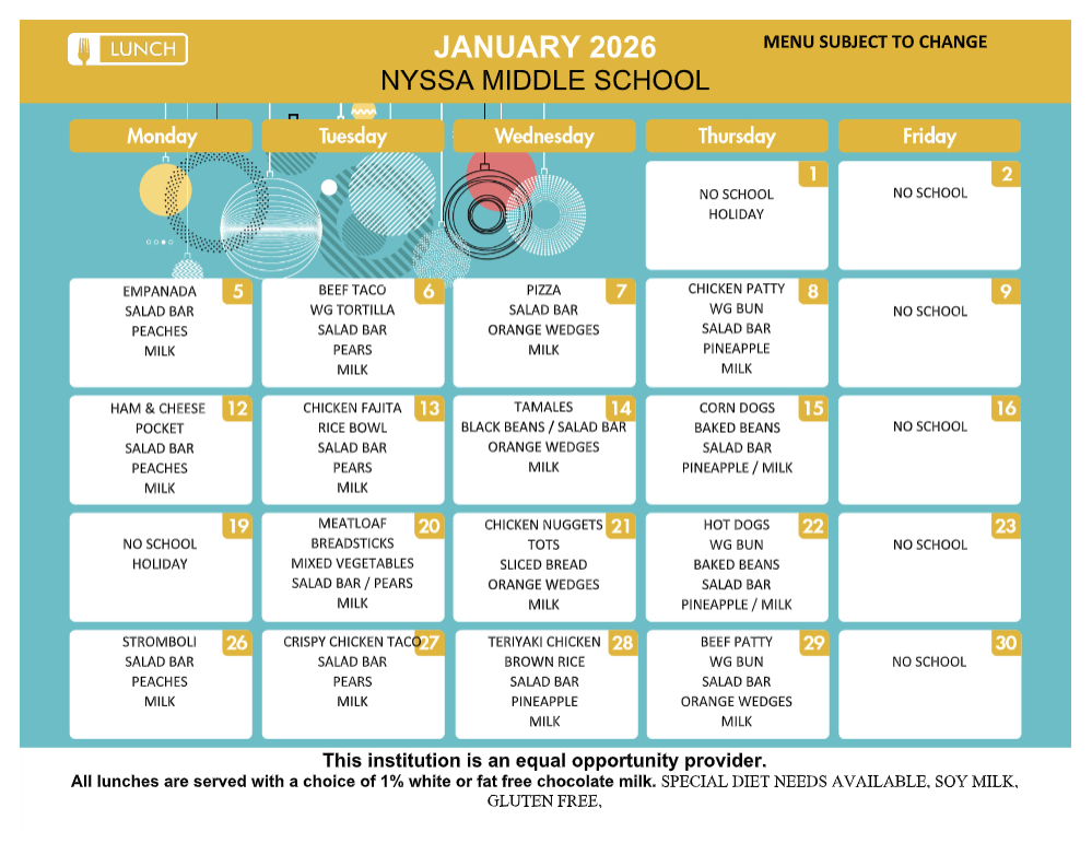 Lunch Menu for January