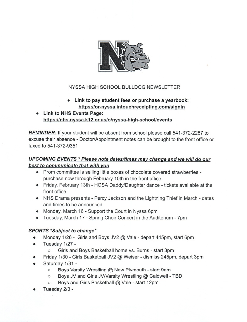 NHS Weekly Newsletter