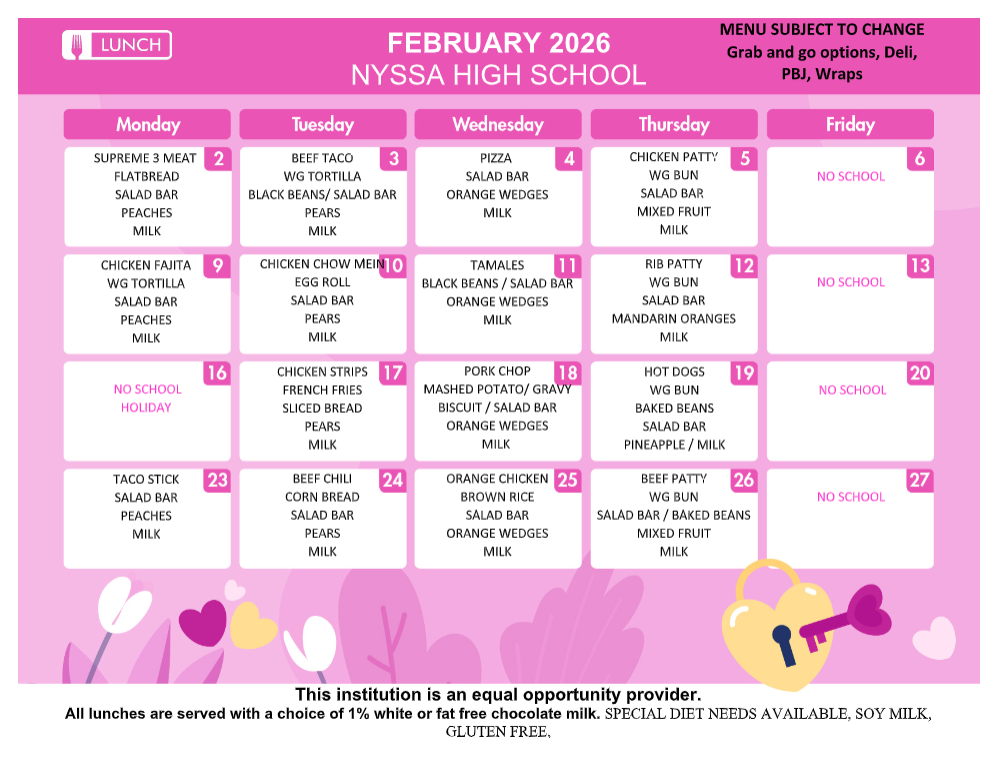 Lunch Menu for February