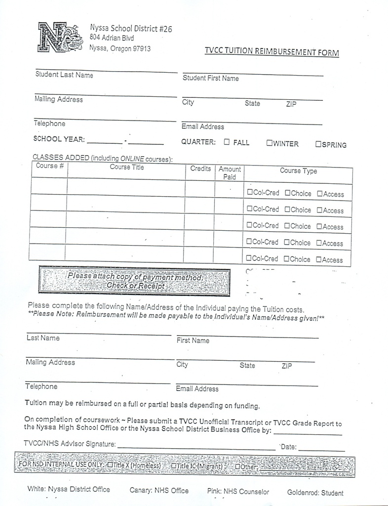 TVCC Reimbursement Form