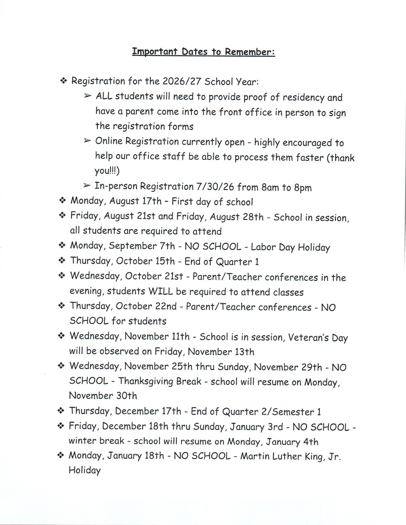 Important Dates