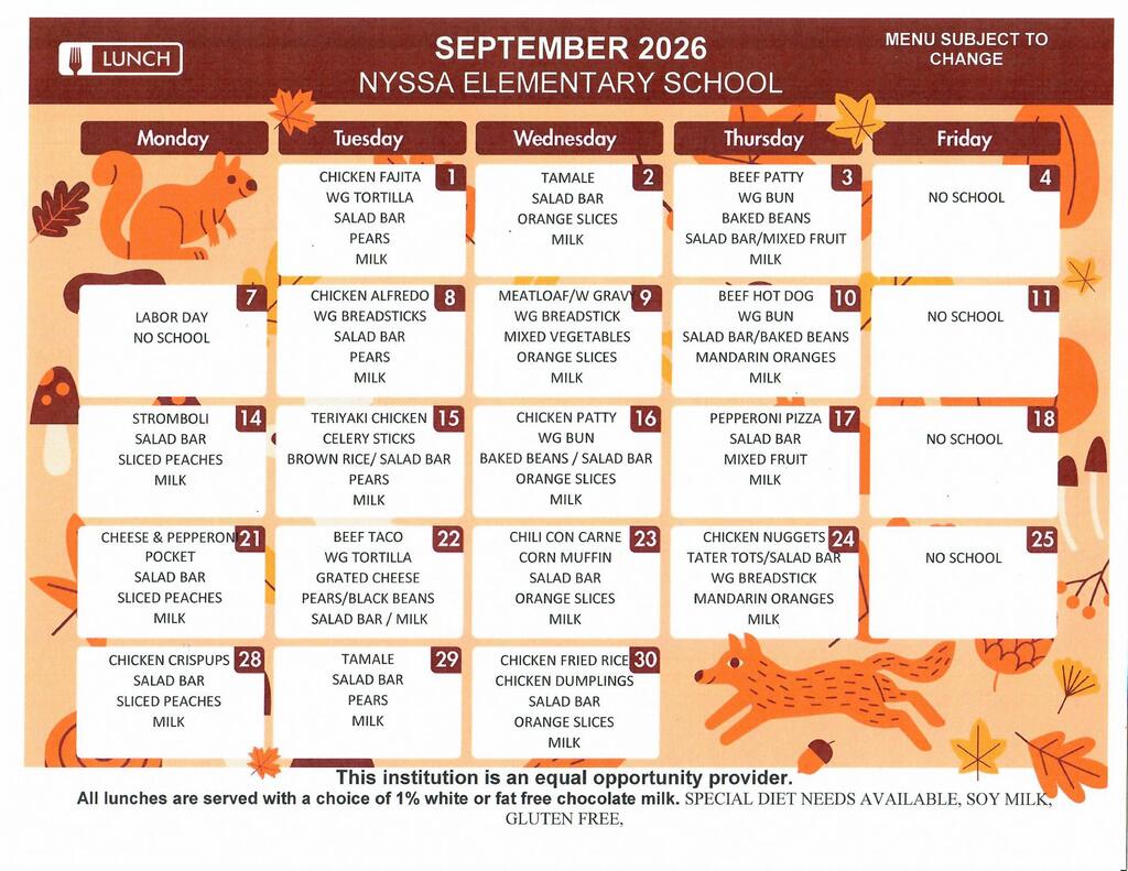 NES Lunch Menu
