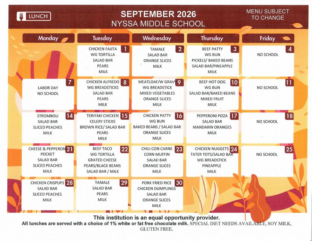 NMS Lunch Menu