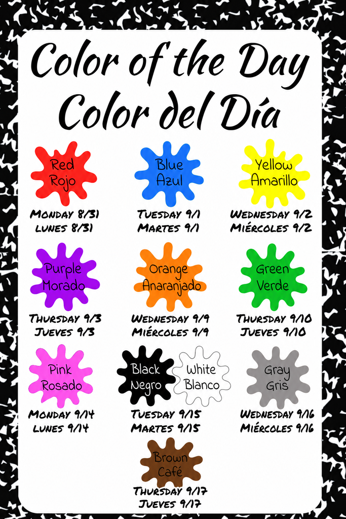 Kindergarten Color of the Day