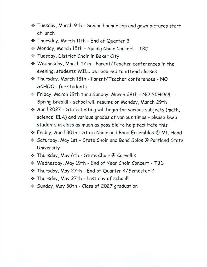 Upcoming Dates