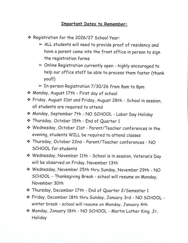 Important Dates