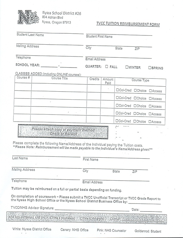 Reminder - TVCC Dual Credit College Reimbursement Deadline