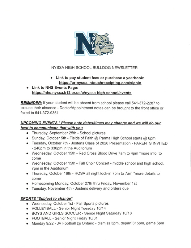 NHS Weekly Newsletter