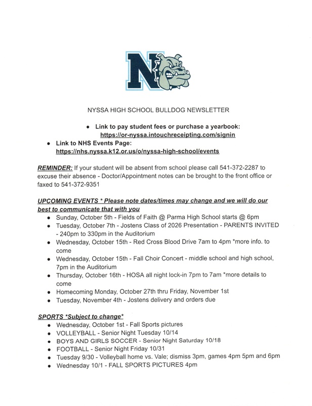 NHS Weekly Newsletter