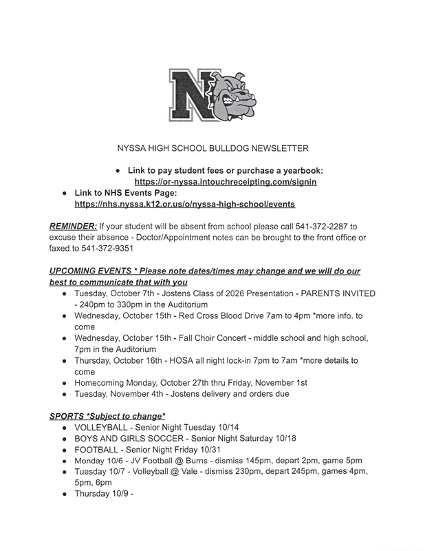 NHS Weekly Newsletter