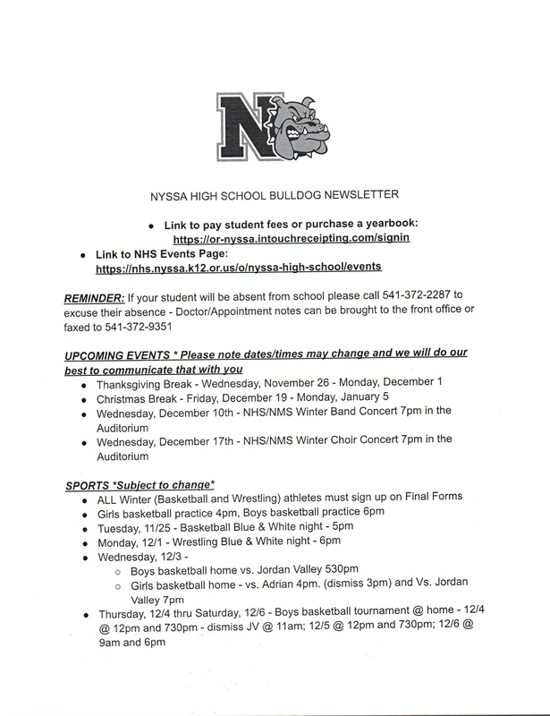 NHS Weekly Newsletter