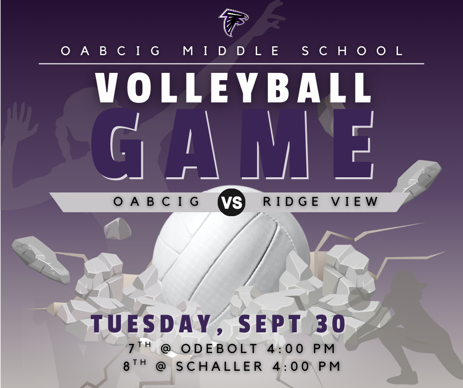 Middle School Volleyball game advertisement