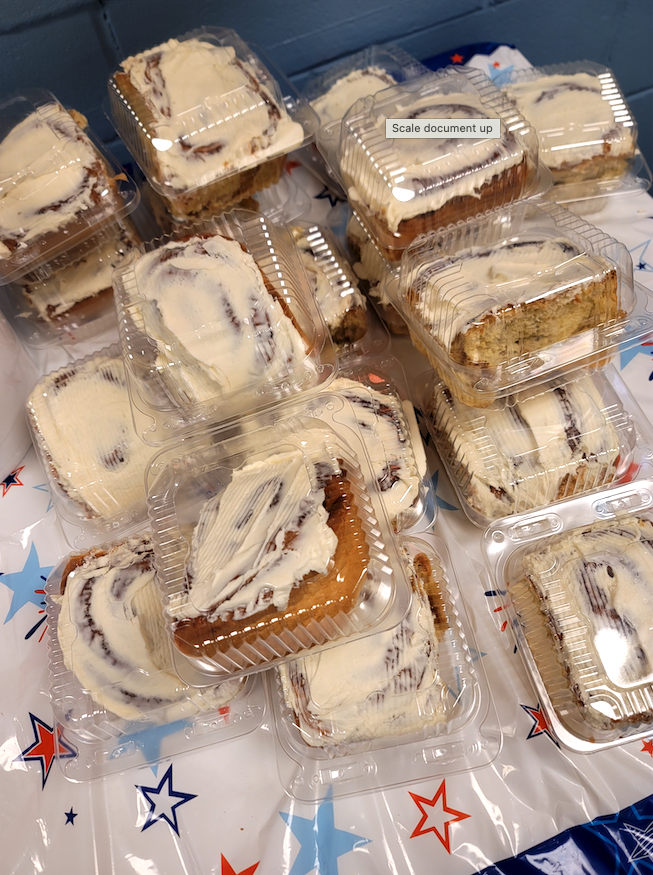 UBI donation of cinnamon rolls for Teacher appreciation week