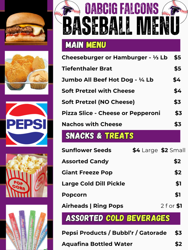 Baseball Concession Menu