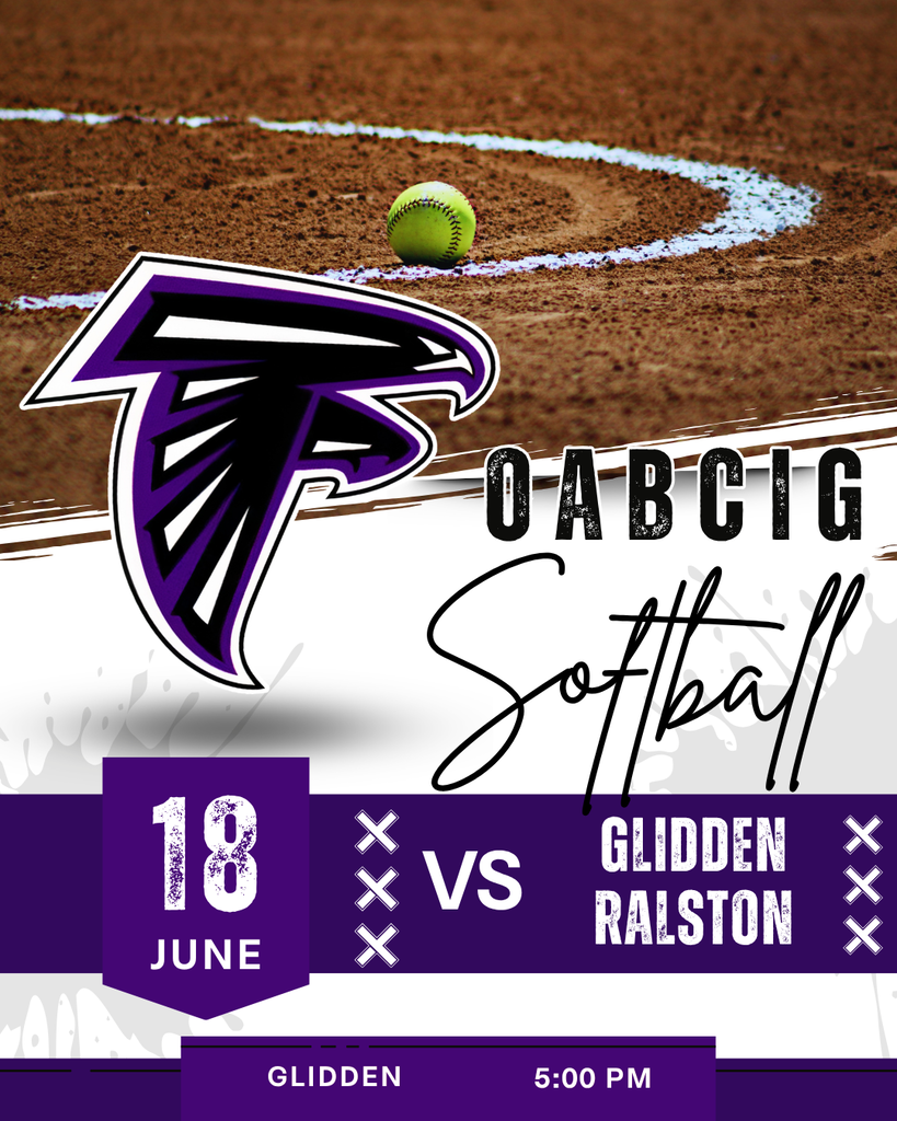 6/18 OABCIG V/JV vs Glidden-Ralston in Glidden at 5 PM (Softball)