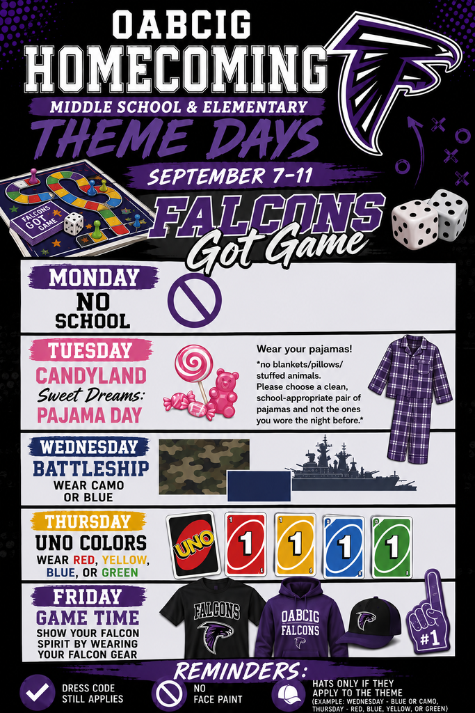 Middle School & Elementary Homecoming Dress Up Days