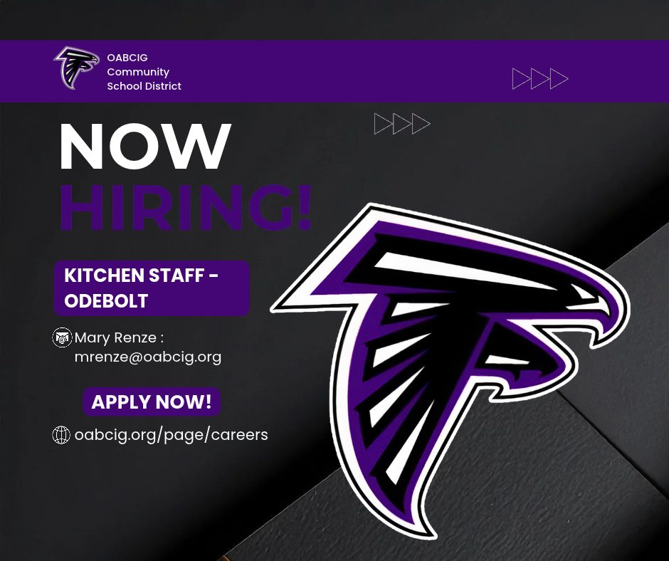 OABCIG CSD hiring for Kitchen Staff in Odebolt. Apply at oabcig.org/page/careers