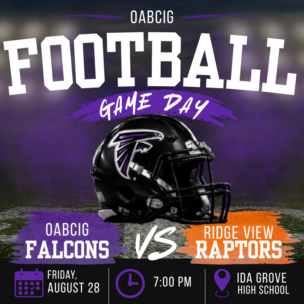 OABCIG High School Football vs Ridge View Raptors. Friday, August 28 at 7 PM in Ida Grove