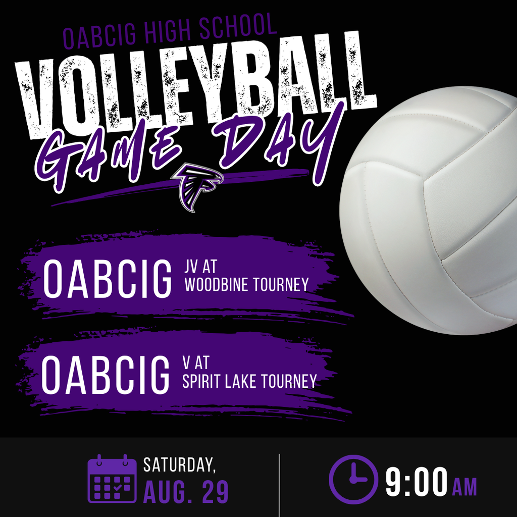 8/29 HS Volleyball Tourneys at 9 AM JV in Woodbine, V in Spirit Lake