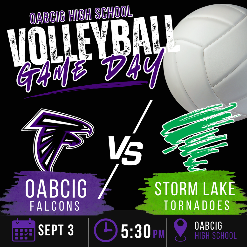 OABCIG High School Volleyball 9/3 home game vs Storm Lake at 5:30 PM