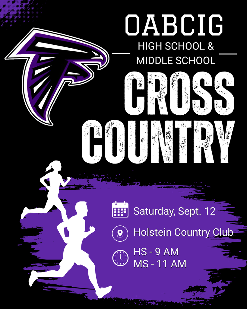 High School & Middle School Cross Country at Holstein Country Club starting at 9 AM on 9/12