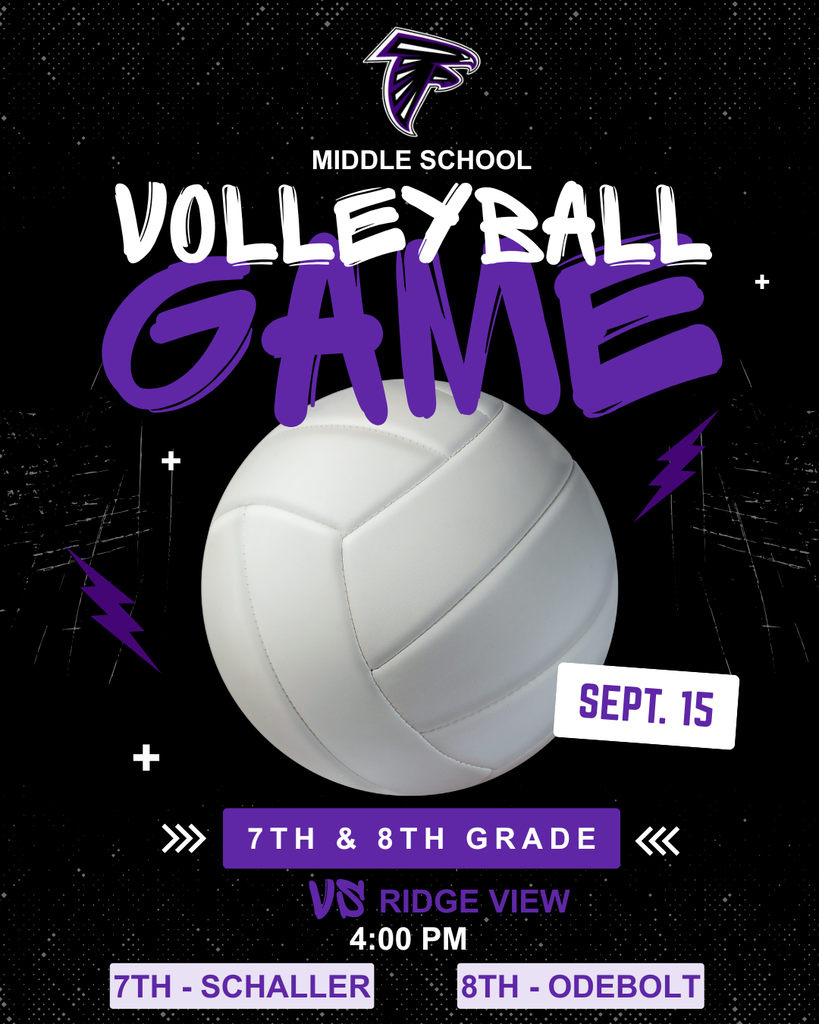 Middle School Volleyball vs Ridge View at 4 PM 7th in Schaller, 8th in Odebolt 9/15