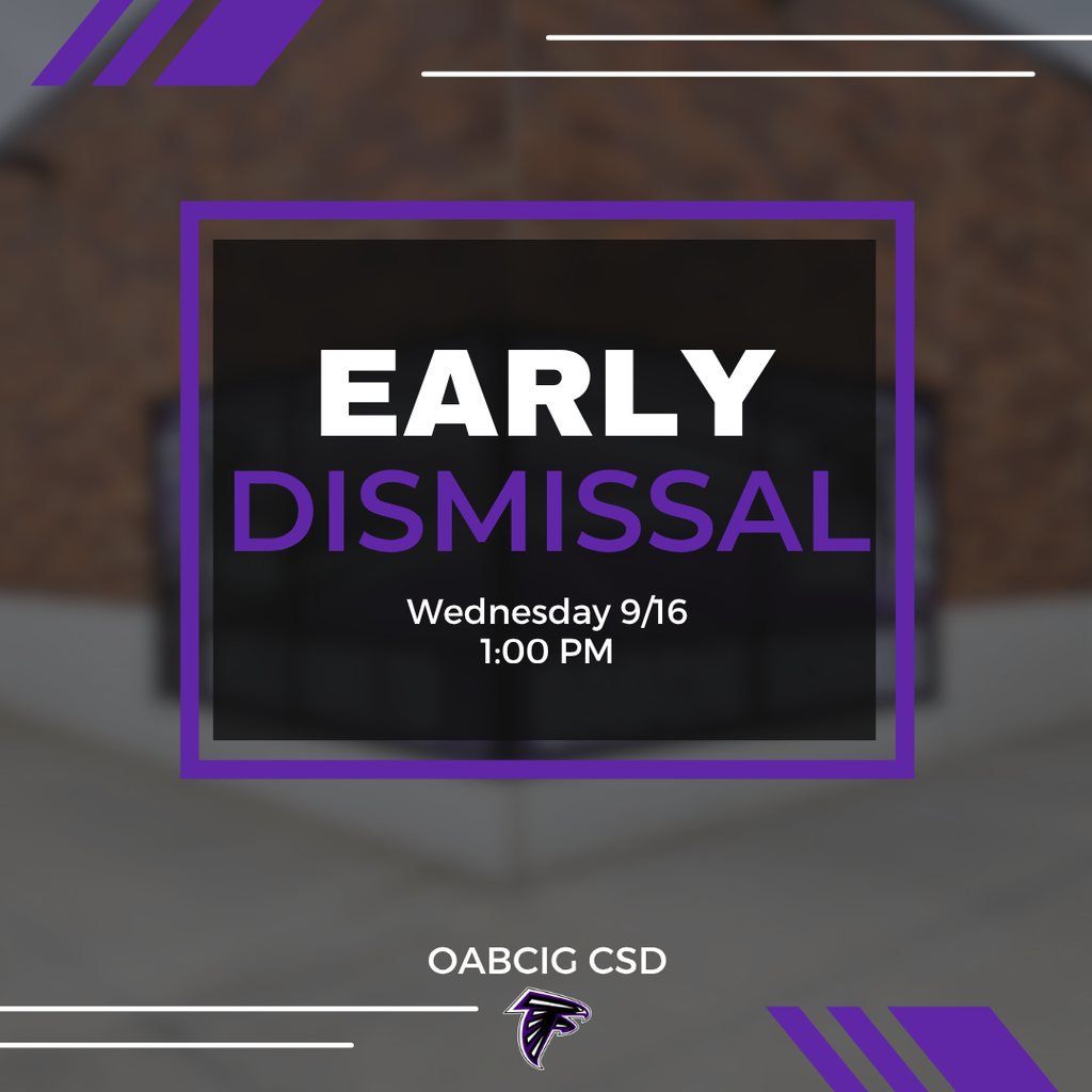 1 PM Early Dismissal on Wednesday, September 16, 2026