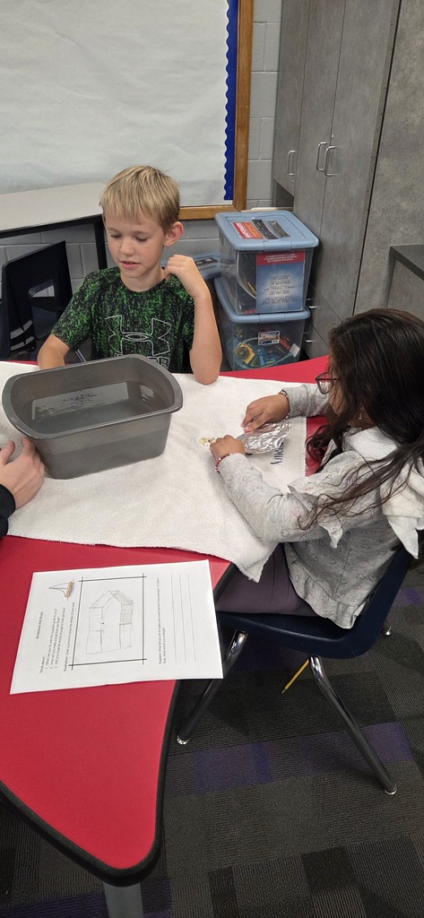 3rd Grade did a fun activity with Mrs. Masters. Students were given a challenge to design and build a boat out of one piece of tin foil. Then they had to see how many pennies it could hold. They worked together to design, create and re-create their designs!