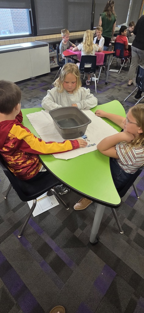 3rd Grade did a fun activity with Mrs. Masters. Students were given a challenge to design and build a boat out of one piece of tin foil. Then they had to see how many pennies it could hold. They worked together to design, create and re-create their designs!