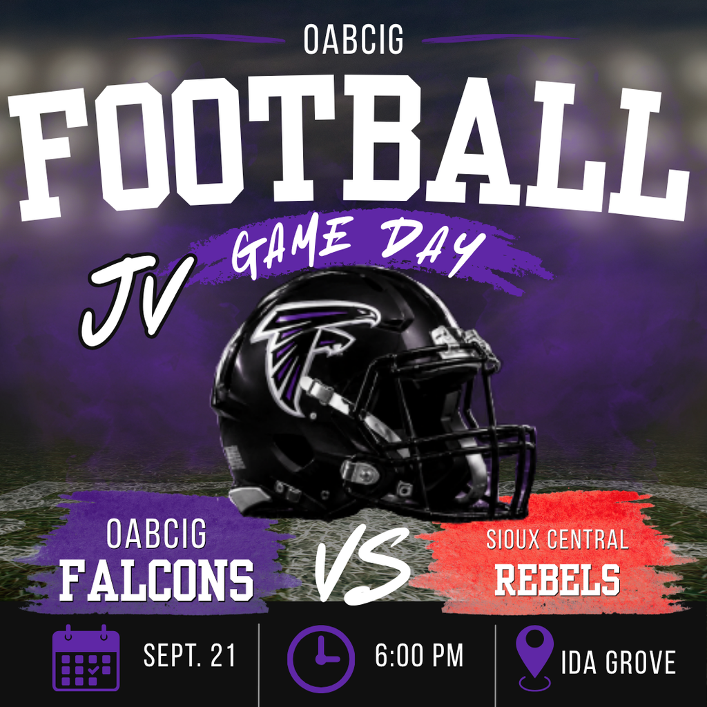 OABCIG JV Football vs Sioux Central in Ida Grove at 6 PM, Sept 21