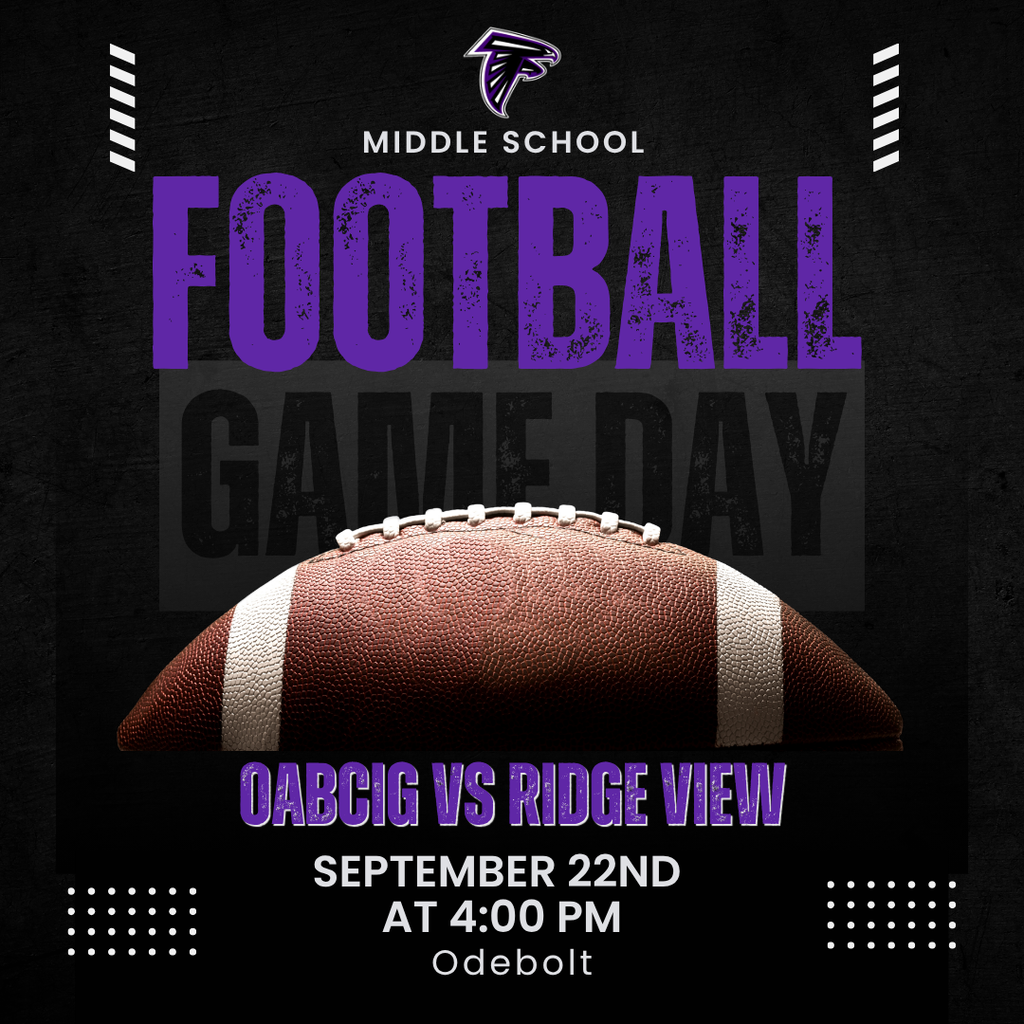 OABCIG Middle School Football vs Ridge View in Odebolt at 4 PM 9/22