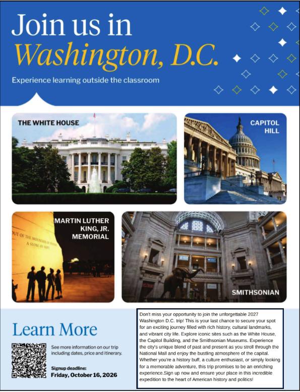 Washington, D.C. trip information and sign-up flyer