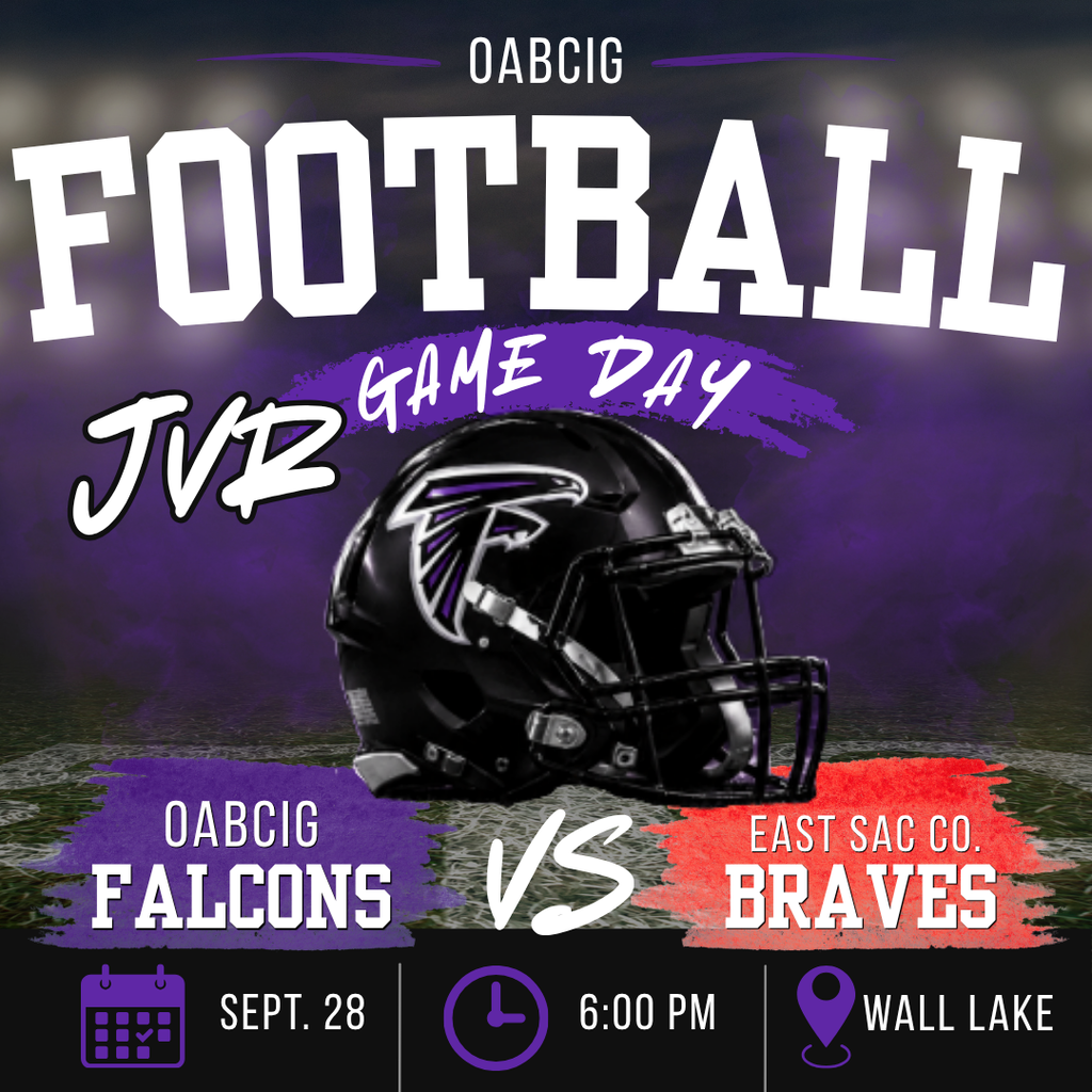 OABCIG JVR Football vs East Sac County at 6 PM in Wall Lake 9/28