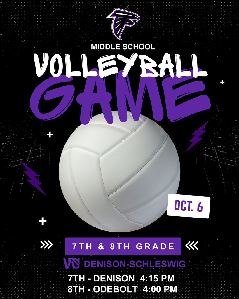 OABCIG Middle School Volleyball vs Denison-Schleswig at 8th at 4 PM in Odebolt, 7th in Denison at 4:15 PM 10/6